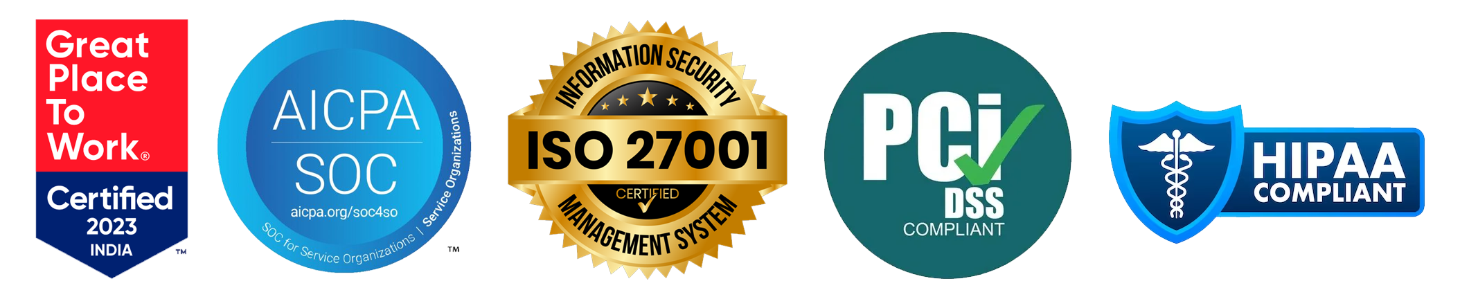 Great place To Work Certified-2023india | AICPA SOC |ISO 27001 | PCI DSS | HIPPA Compliant